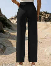 Black cotton blend trousers for girls, solid design in size 24, 26, 28, 30, 32 (waist 24-32in, length & hip sizes as per chart), made in India